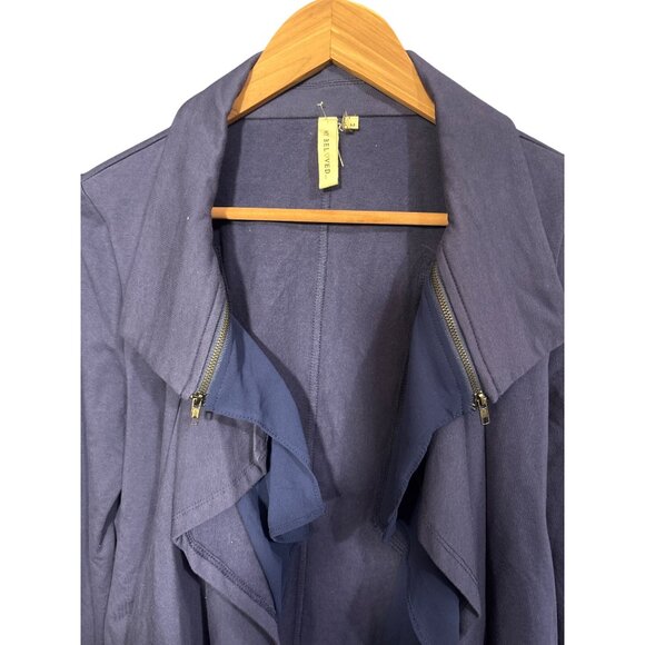 My Beloved Womens M Open-Front Waterfall Jacket With Zippers Purple/Navy Cotton - Picture 2 of 5